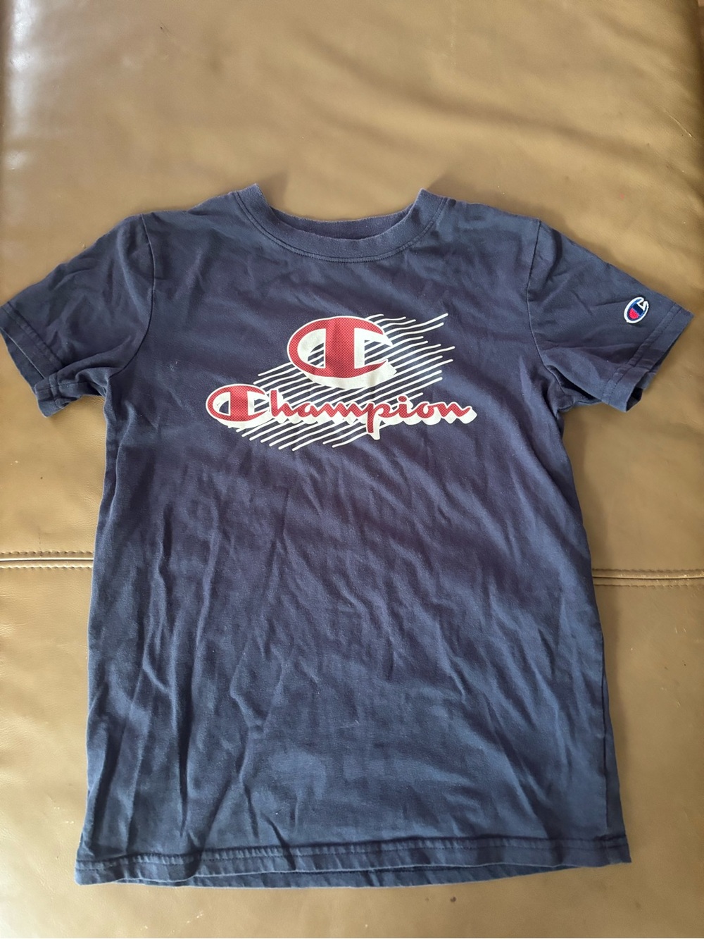 Champion Navy Short Sleeve Tee with Red & White Logo